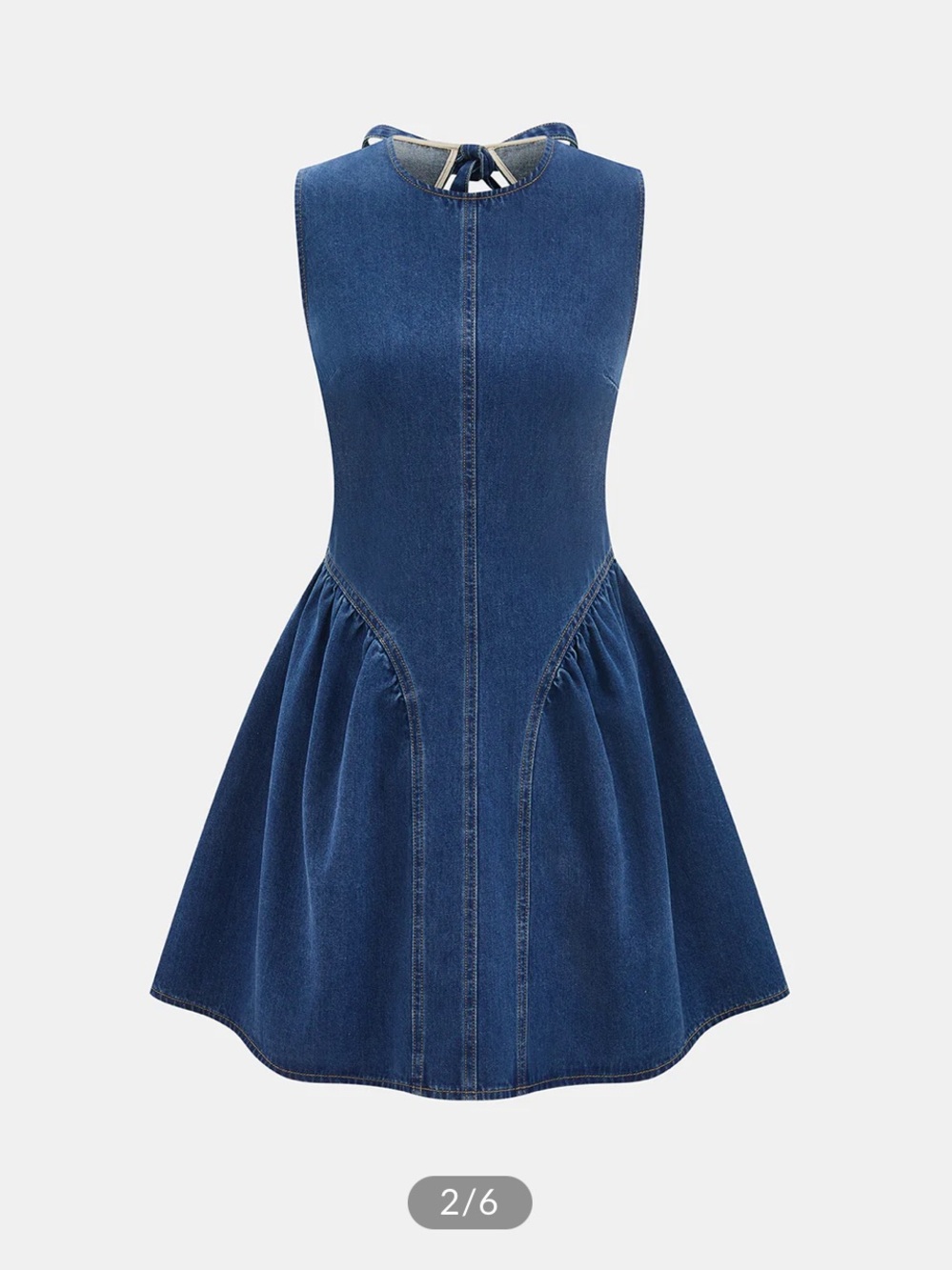 Commense  Sleeveless Dark Blue Denim Fit-and-Flare Dress